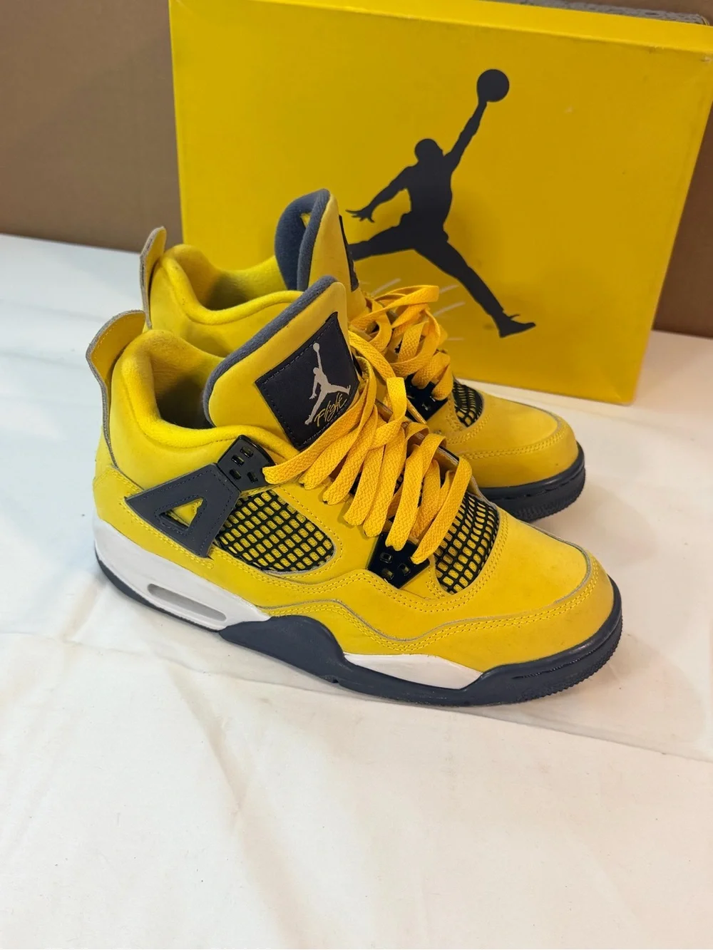 Jordan Yellow and Gray Retro 4 Sneakers